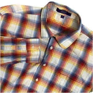 Alan Flusser Men's Large Plaid Long Sleeve Flip Cuff Button‎ Down Shirt